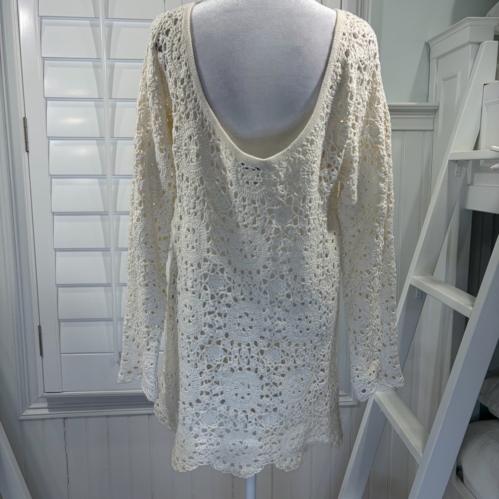 Ivory Crochet Swim Cover-up (M) - Picture 2 of 6